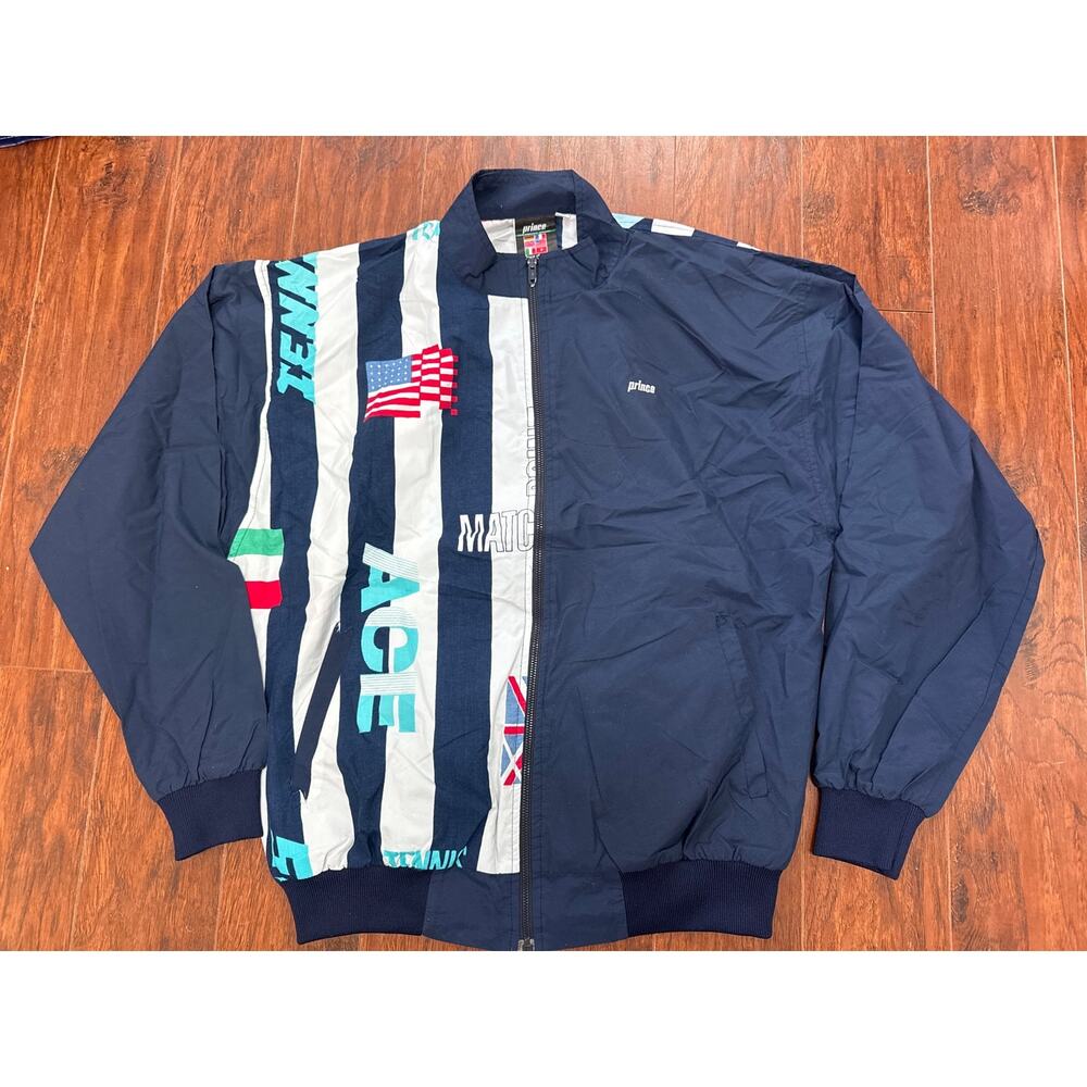 Vintage Prince Tennis Windbreaker Jacket USA Flags All Over Print Mens M